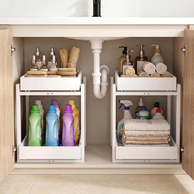 MHXW SXPN Bamboo Under Sink Organizer, 2 Pack Pull Out Cabinet Organizer