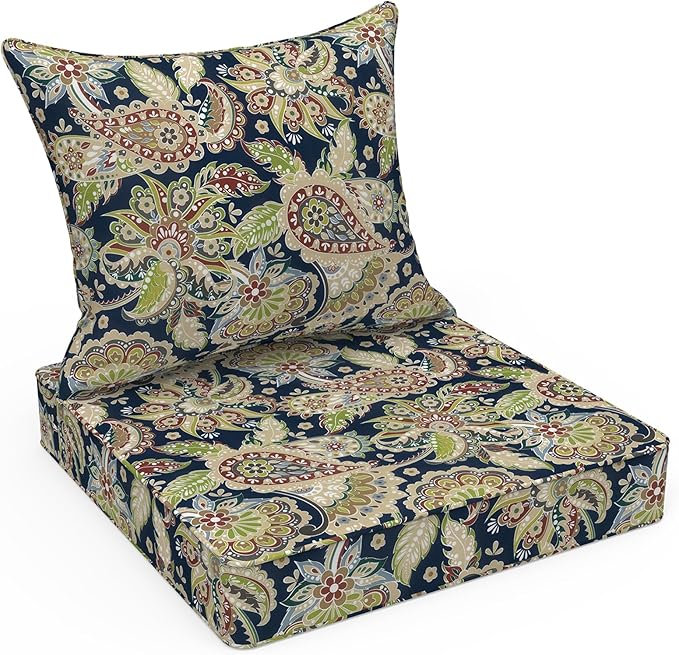 LVTXIII Outdoor/Indoor Deep Seat Cushion Patio Seat and Back Cushion Set All-Weather Replacement Chair Cushion for Wicker Chairs and Garden Furniture Decoration, 24"x24"x4", Paisley Sapphire Blue