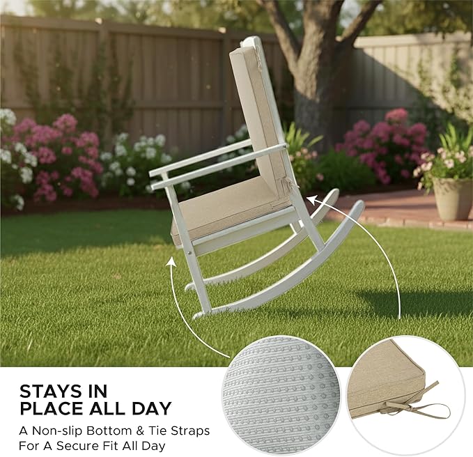 Outdoor Chair Cushions 20x20, Water-Resistant & Fade-Resistant, Patio Furniture Lawn Dining Chair Seat Replacement with High Back, Ties Zipper, Removable Cover, Set of 2, Natural