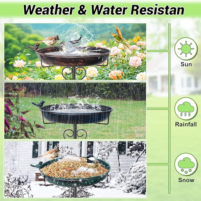Metal Bird Bath for Outside, 40 Inch Tall Vintage Freestanding Birdbaths Bowl with Bird Statue, Sturdy 5-Pronged Base Birdfeeder for Outdoors Garden Patio Yard Lawn Decor (Vintage Blue)