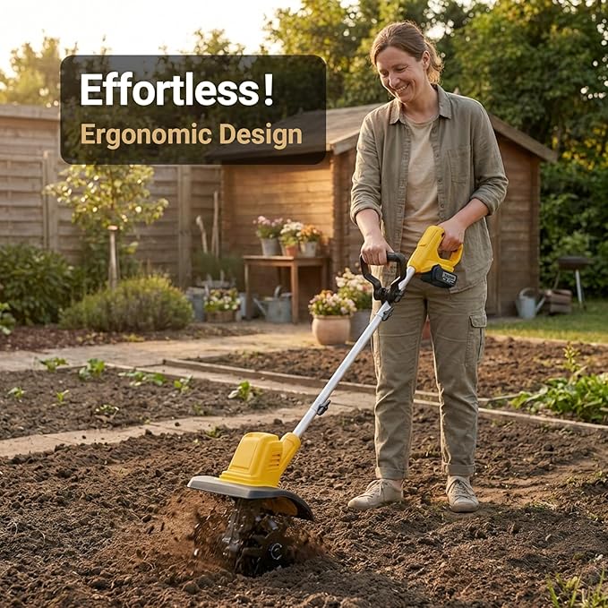 Cordless Brushless Garden Tiller Cultivator Compatible with dewalt 20v Battery (Tool Only), 10’’ Wide 7’’ Deep Electric Soil Rototiller, 48-Tine Mini Rotary Areator for Garden Beds & Soil Preparation