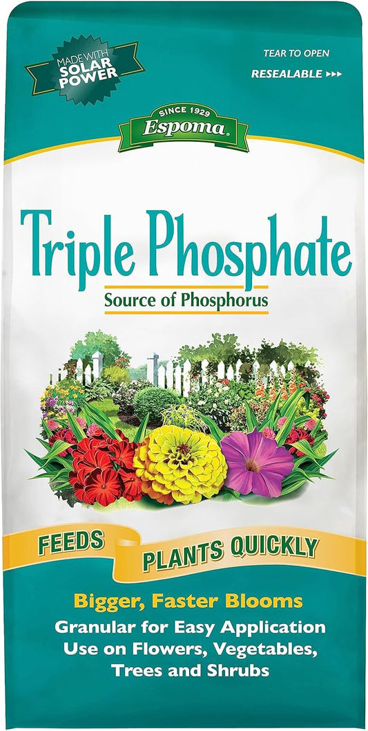 Espoma Triple Phosphate Fertilizer 0-45-0, 6.5lb. Bag; Promotes Root Growth and Blooming in All Flowering Plants, Trees, Shrubs, and Vegetables. Granular for Easy Application. Pack of One.