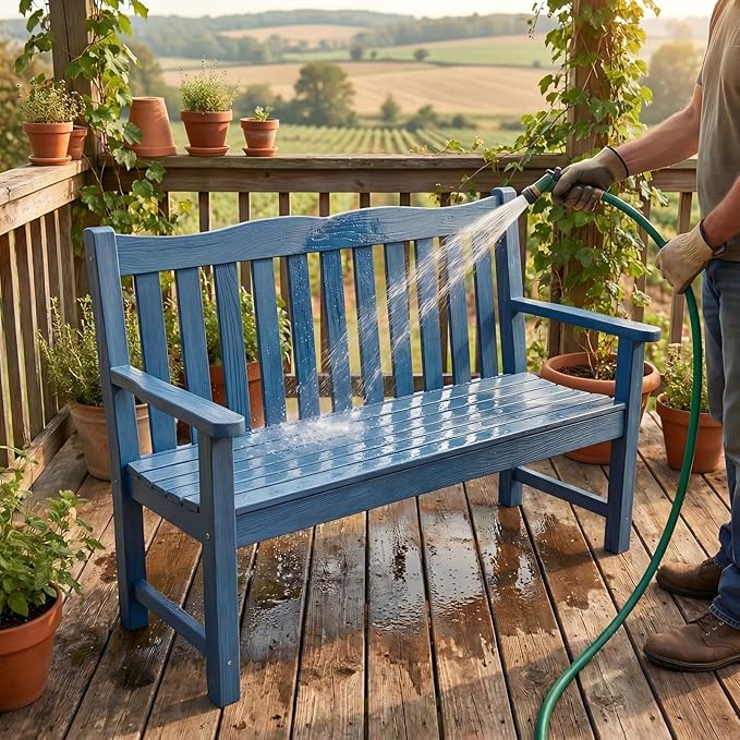 Stoog Outdoor Benches Set of 2, 2-Person All-Weather HIPS Garden Bench with 800 lbs Weight Capacity, Never Rot or Fade, Used for Patio, Deck, Backyard, Blue