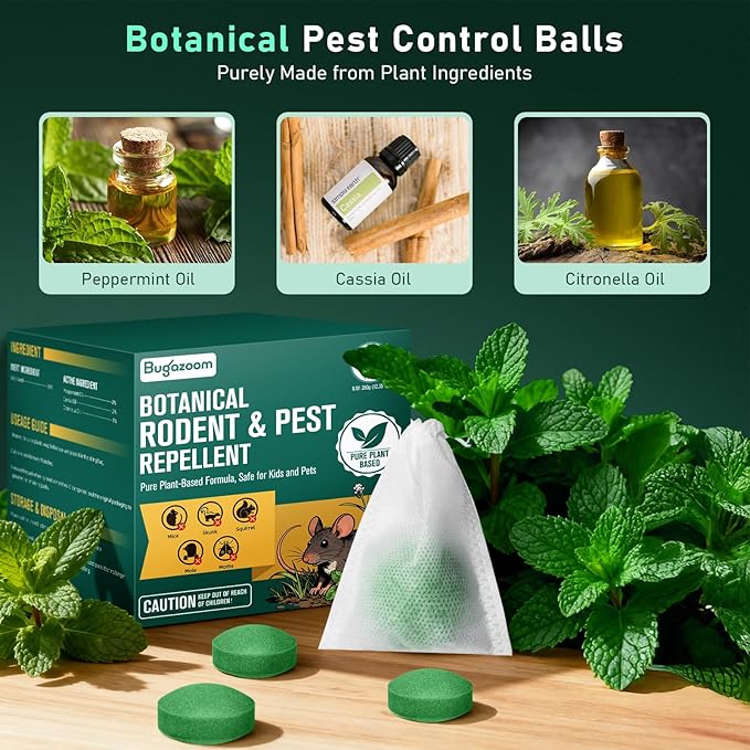 Natural Mice & Rat Deterrent‌ for Indoor/Outdoor Use - 14 Packs, Peppermint Oil Moth Balls for Rodents Repellent, Family & Pet-Safe, Long-Lasting Mouse Control for Squirrels, Skunks, Chipmunks‌