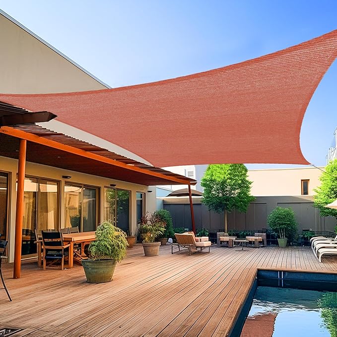 Shade&Beyond 08'x10' Sun Shade Sails Curved Canopy Rectangular Rust Red 185GSM Shade Sail Permeable for Patio Deck Yard Backyard, (We Make Custom Size)