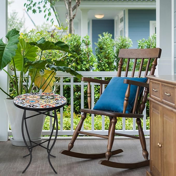 VCUTEKA Mosaic Outdoor Side Table - Small Patio Table Coffee Outside Accent Tables Round End Plant Tables for Bistro Balcony Porch Outdoor Benches 14'' Muti Yellow