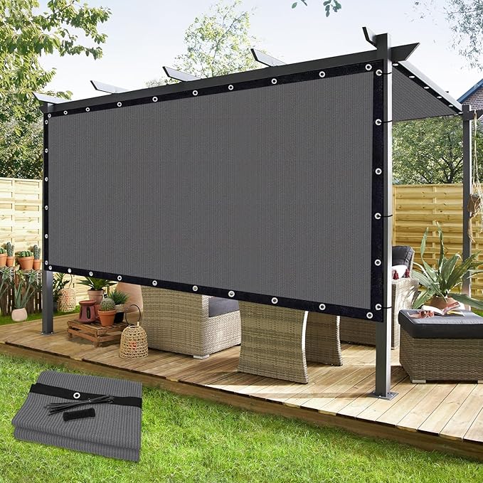 KANAGAWA 90% Sun Shade Cloth 10'X15' Custom Sizes Outdoor Porch Pergola Shade Cover Canopy with Grommets UV Block Privacy Screen for Patio Light Gray