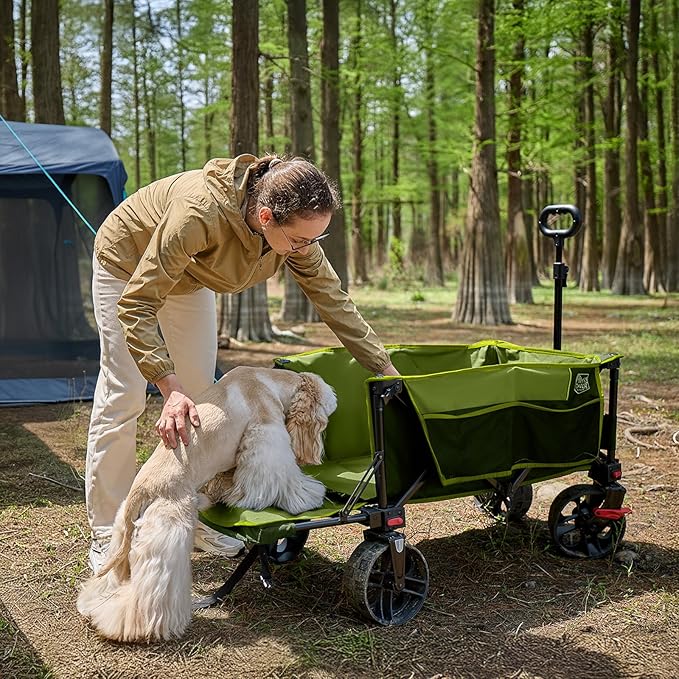 Timber Ridge 47" L Collapsible Wagon with Tailgate & Brake, 300 lbs Heavy Duty Beach Wagon with All-Terrain Big Wheels, 250L Foldable Utility Cart for Sand Camping Sports Shopping, Green