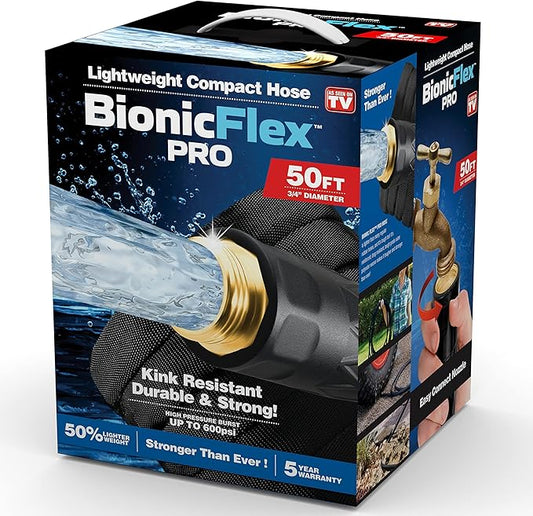 Bionic Flex PRO 50’ Garden Hose, Heavy Duty & Lightweight Weatherproof Garden Water Hose with Brass Fittings & Adjustable Brass Spraying & Shooting Nozzle, 500 PSI Tear Resistant, Kink Free Hose