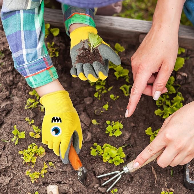 6 Pairs Kids Gardening Gloves Children Work Gloves Rubber Coated Garden Gloves for Kids Toddlers (Small (Age 3-5))