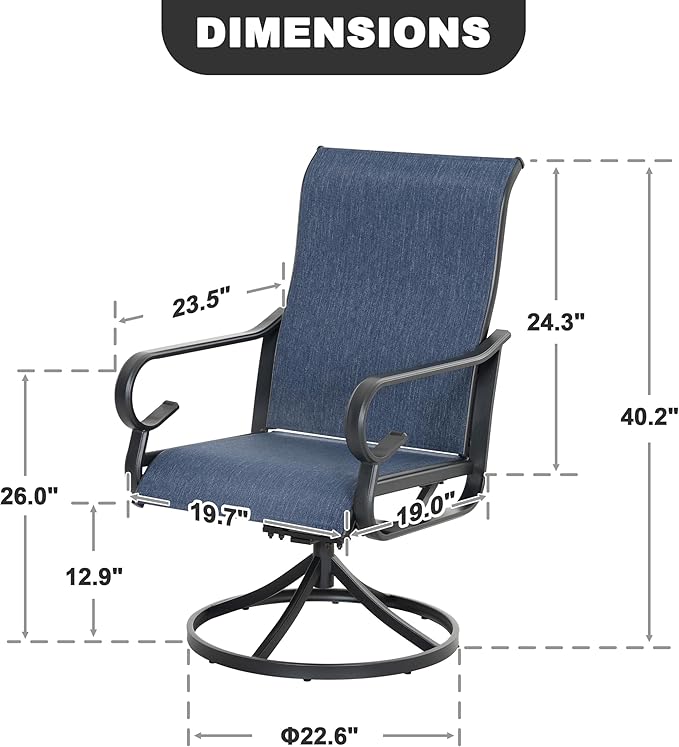 NUU GARDEN Patio Swivel Dining Chairs Set of 2, All-Weather Outdoor Swivel Rocker Chairs with High Back Textilene Seat, for Lawn Porch Garden, Blue
