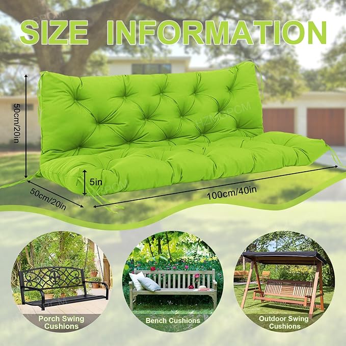 Premium 5" Thick Waterproof Outdoor Swing Cushions Sturdy Durable 2 Seat Replacement Porch Swing Cushions with Backrest&Ties Bench Cushion for Outdoor Furniture Backyard Patio (Green)