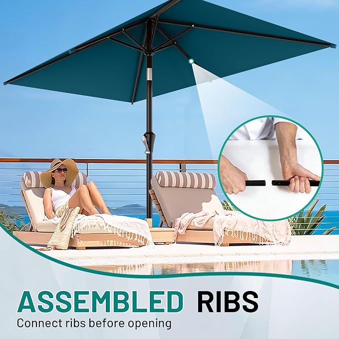 AreShark 6.5' x 10' Rectangular Patio Umbrellas for Outdoor, Outdoor Table Umbrella, Large Outdoor Patio Umbrellas with 6 Sturdy Ribs for Pool, Garden, Deck & Market (Lake Blue)