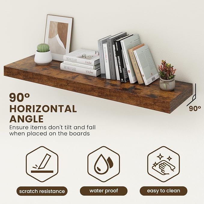 FLYJOE 48 Inch Floating Shelves, 12'' Deep Brown Shelves for Wall Set of 1