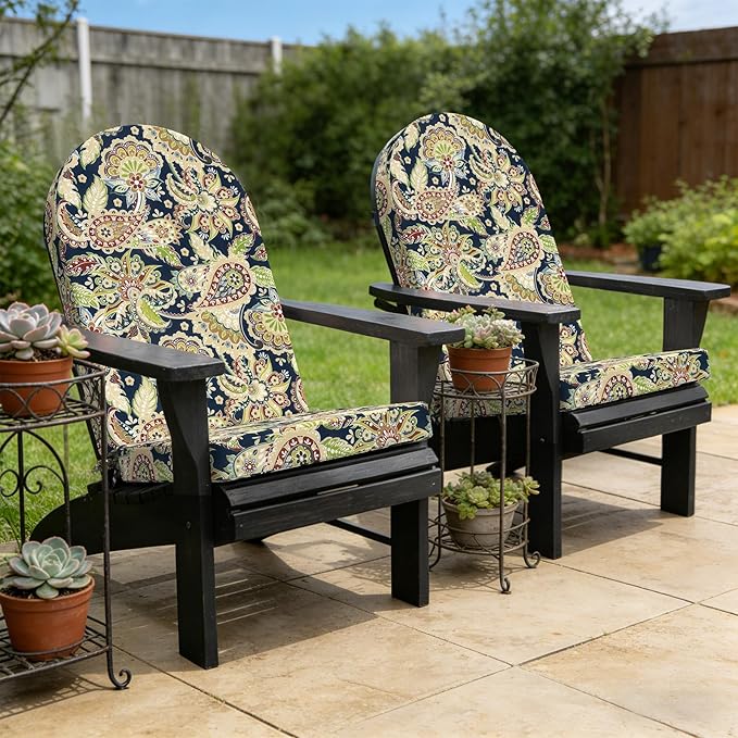 Outdoor Foam Adirondack Cushion, Water Repellent Foam Cushion for Adirondack Chairs Patio Furniture, 44 x 19 Inch, Paisley Sapphire Blue