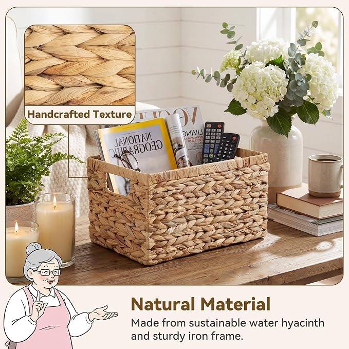 GRANNY SAYS Wicker Storage Baskets for Shelves, Hyacinth Baskets, 2-Pack | Water Hyacinth Wicker Baskets for Storage, Woven Baskets for Storage, Wicker Baskets for Shelves, Rectangle Basket for Pantry