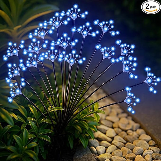 Slyuexu Solar Garden Lights 2 Pack Waterproof Swaying Starburst Light Solar Outdoor Lights for Yard Patio Walkway Pathway Party Wedding Decoration, Unique Gifts for Women, Blue