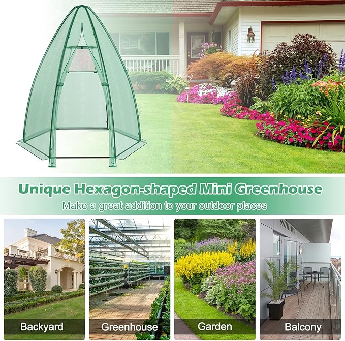 S AFSTAR Portable Mini Greenhouse, Garden Greenhouse W/ All-Weather PE Cover, Roll-up Door, Mesh Window, Outdoor Plant Green-House for Cold & Frost Protection, Garden Tent for Pot Plant
