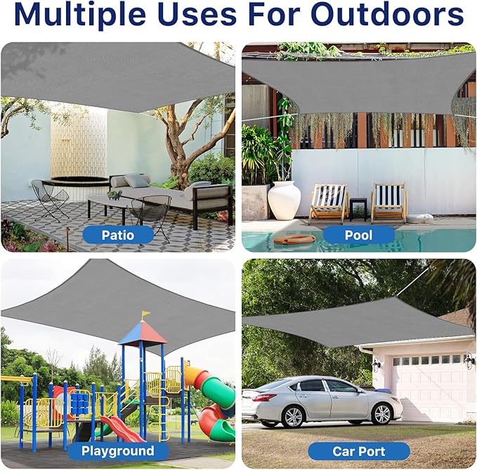 RoomHacks 12'x16' Sun Shade Sail, UV Protection Outdoor Shade, Curved Tear Resistant Heavy Duty Sun Shade for Patio Garden, Backyard, Deck, Car Port, Playground, (Grey)