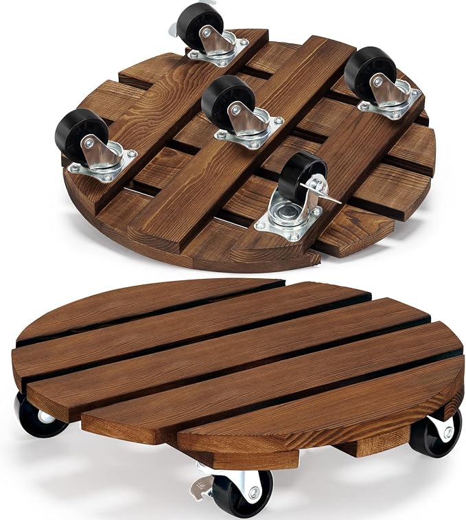 2pack Plant Caddy 12’’Wood Duty Rolling Plant Stand with 2 360° Lockable Caster Wheels,Indoor Outdoor on Roller Patio/Flower Pot/Succulent Pots | Wood Heavy Duty 360° Rotated Plant Stand - Indoor Outdoor on Roller Patio/Flower Pot/Succulent Pots