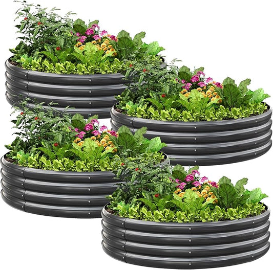 KING BIRD Raised Garden Bed Galvanized Round Planter Box Outdoor for Gardening, Plants, Vegetables, Flowers, Silver, 47x47x12 in 4 Packs