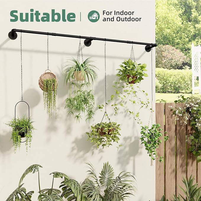 Galood Plant Hanger Indoor with 6 Hanging Chains Hanging Planters for Indoor Plants Hanging Plant Holder Window Plants Rod Black Metal Shelves(70.8 Inch Pot not Included
