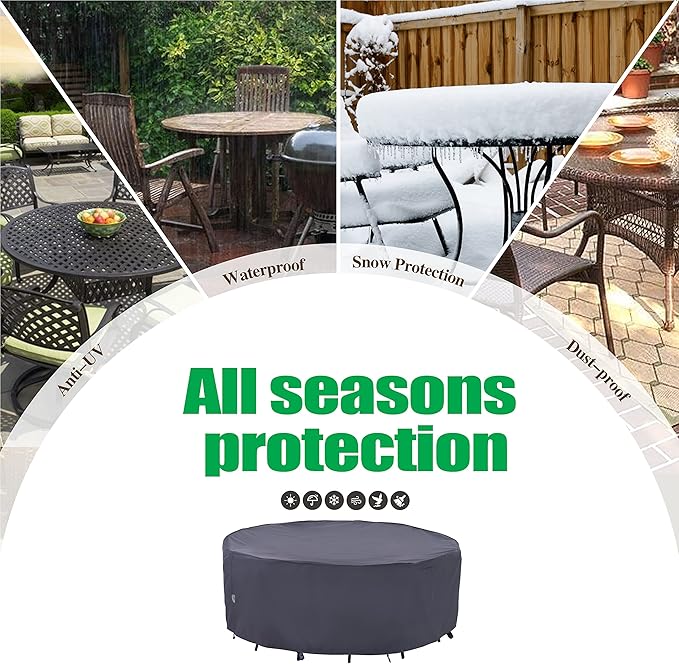 F&J Outdoors Outdoor Patio Furniture Covers, Waterproof UV Resistant Anti-Fading Cover for X-Large Round Table Chairs Set, Grey, 110" Dia x 27.5" H