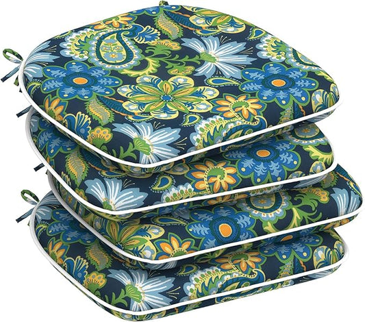 DYTXIII Set of 4 Outdoor Chair Cushions with Ties,Water Repellent Patio Chair Pads 17"x 16" for Outdoor Furniture,Round Corner Seat Cushions for Garden Yard Kitchen Flower Child