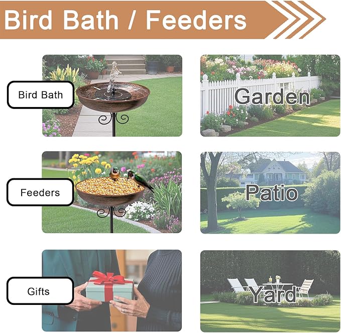 Small Metal Bird Bath for Outdoors, 10" Dia Bowl with Stake Birdbaths Garden Yard Lawn Decor 0.4 Gallon