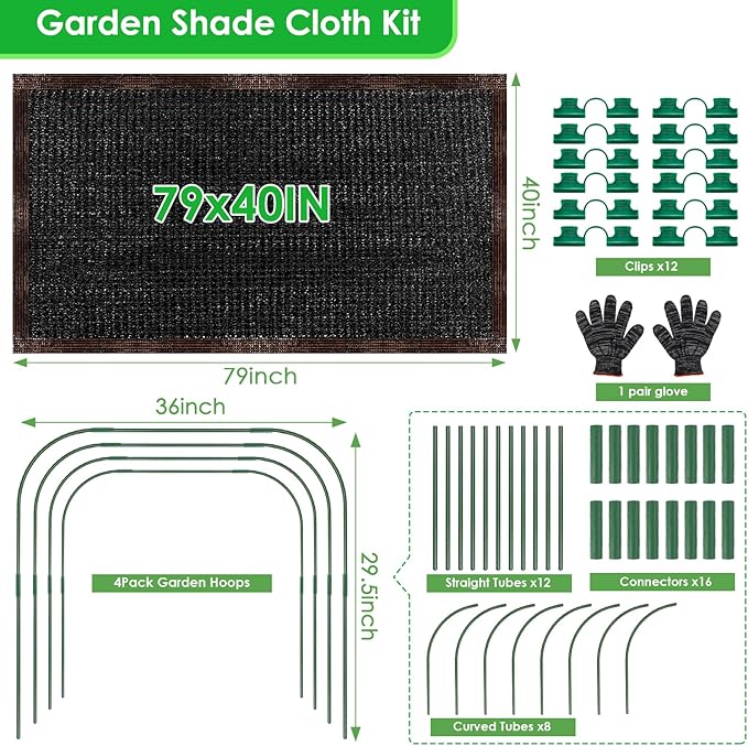Upgraded 79"x40" Garden Shade Canopy Kit, 70% Garden Shade Cloth for Plants Heat Protection with 4 Sets Garden Hoops for Raised Beds, Plant Sun Shade Cover for Outdoor Plants Vegetables