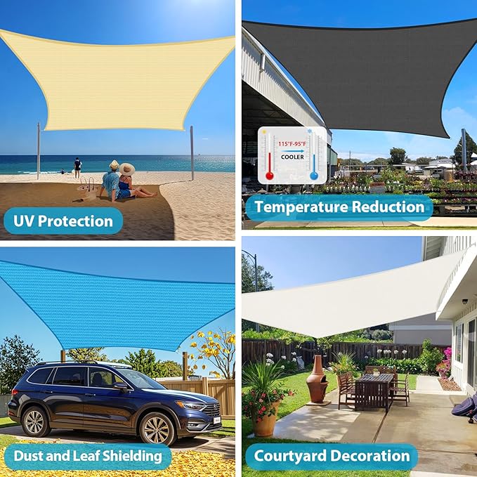Amagenix Sun Shade Sail 4'X16' Curved Edge Outdoor Shade Canopy Turquoise Mixed Breathable 95% UV Block Shade Cloth for Patio Garden Backyard (We Make Custom Size)
