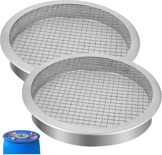 6 inch Rain Barrel Screen Filter, Rain Barrel Cover Vent for Rain Water Collection Barrel Diverter System, Mesh Screen Vent Cover, 2 Pcs