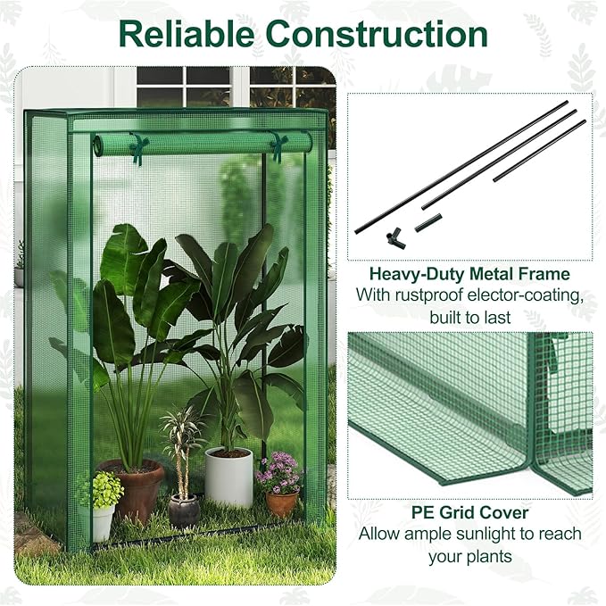 LDAILY Mini Greenhouse, 39" x 20" x 59" Portable Gardening Green House with PE Cover, Heavy Duty Metal Frame & Roll-Up Zipper Door, Small Greenhouses for Outdoors, Indoor, Garden & Backyard