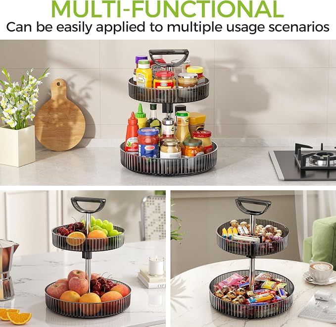 Lazy Susan Organizer – 2 Tier Rotating Spice Rack Turntable, 11.4" Plastic Spinning Organizer for Kitchen Cabinet Pantry Countertop Cupboard Bathroom Storage