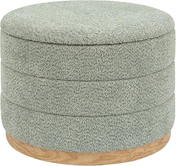 Round Storage Ottoman with Tray, Chenille Folding Foot Rest Coffee tabele for Living Room Bedroom Dorm,Wood Grain Leather
