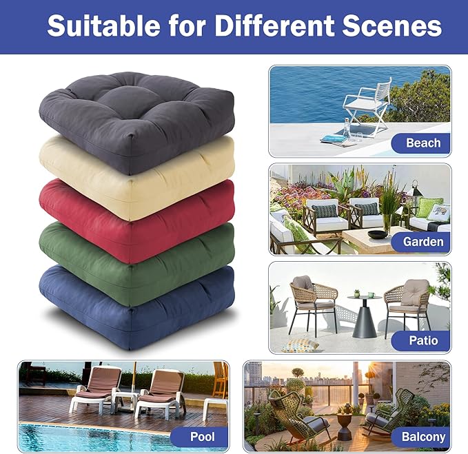 IPYNBAP Outdoor Chair Cushions Set of 2, Patio Chair Cushions with Ties, 19x19+5” Tufted Outdoor Seat Cushions, Waterproof Patio Furniture Cushions, Outdoor Dining Chair Pads, Burgundy (Pack of 2)