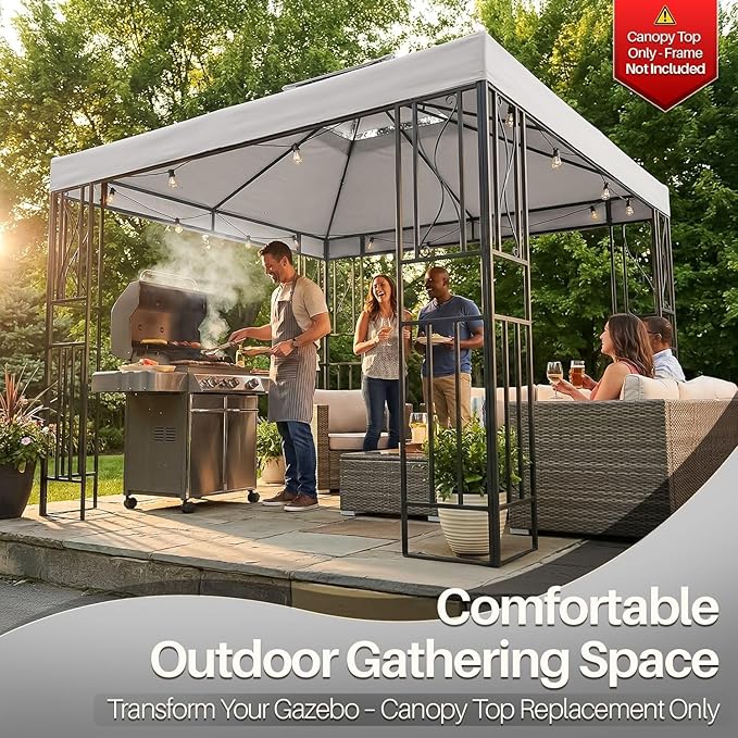 Flexzion Gazebo Cover Replacement Canopy Top 8x8 Ft (2.4m x 2.4m) - Double Tier Top Canopy Cover Replacement with UV30+, Dirt, Water Resistant for Outdoor, Sunshade, Garden, Patio, Pavilion (Gray)