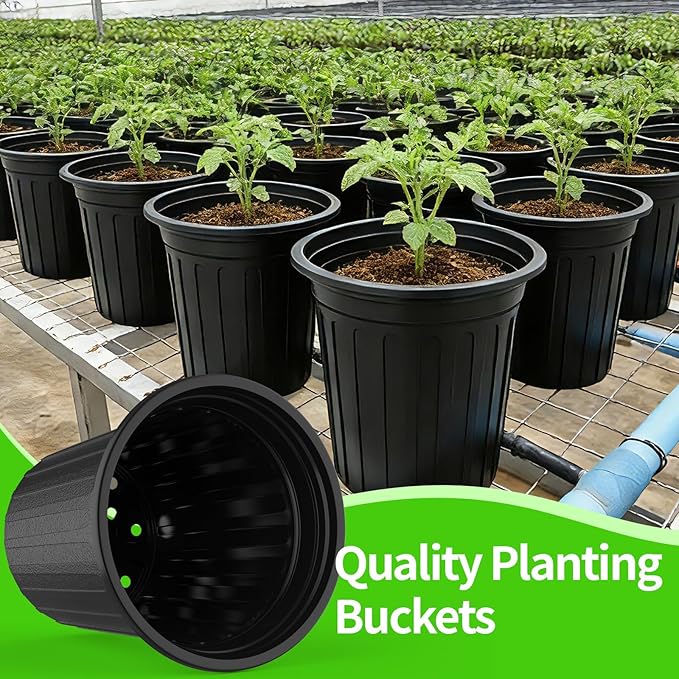 200 Pcs 2 Gallon Planter Nursery Pots, Seed Starting Pot Plastic Flower Seedling Pots with Drainage Holes Flexible Plant Container for Indoor Outdoor Garden Lawn Yard Plants Seedlings (200, 2 Gallon)