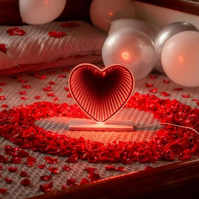 Heart Sign Infinity Light, 3D LED Infinity Mirror Night Light, USB-Powered, Romantic Decor for Bedroom, Living Room, Womens’s Day Gift, Birthday Day Gift, Mother's Day, 7.9×7.9 Inches