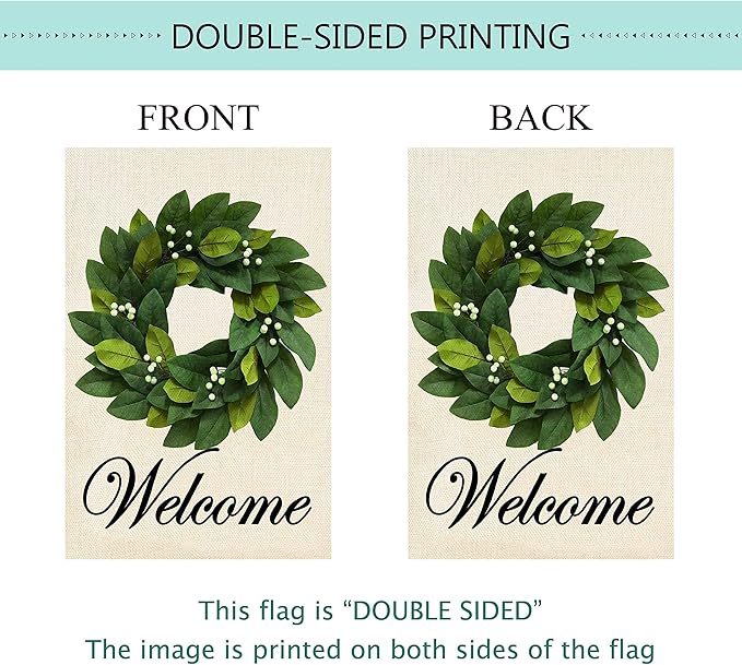 Baccessor Wreath Spring Garden Flag Magnolia Leaves Welcome Small Yard Flag 12.5 X 18 Inch Double Sided Burlap Summer Flag for Outside Decor