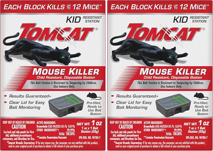 Tomcat Mouse Killer Child Resistant, Disposable Station, 1 Pre-Filled Ready-to-Use Bait Station (Pack of 2)