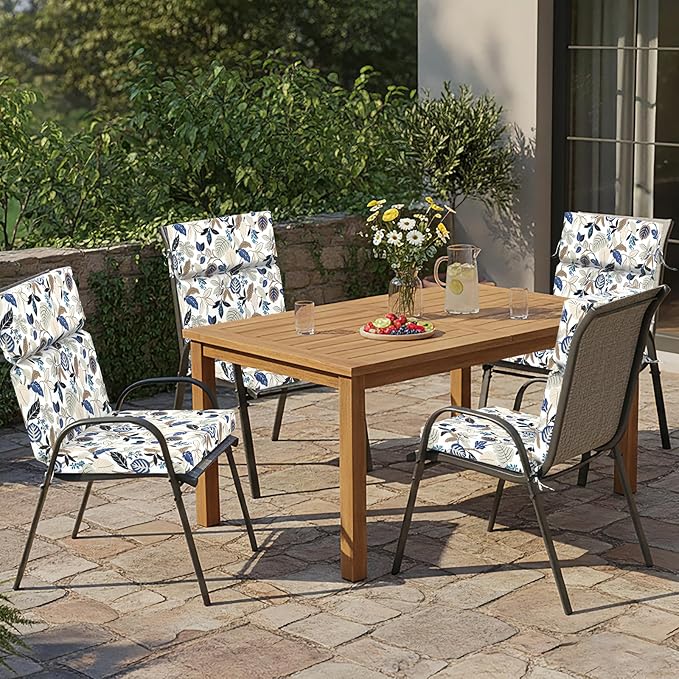 DYTXIII Outdoor High Back Chair Cushions Set of 2, 44"x22" Water Repellent Patio Seat Cushions with Elastic Sponge, All Weather Chair Pads for Rocking, Dining Chairs, Patio Furniture - Leaves Beige