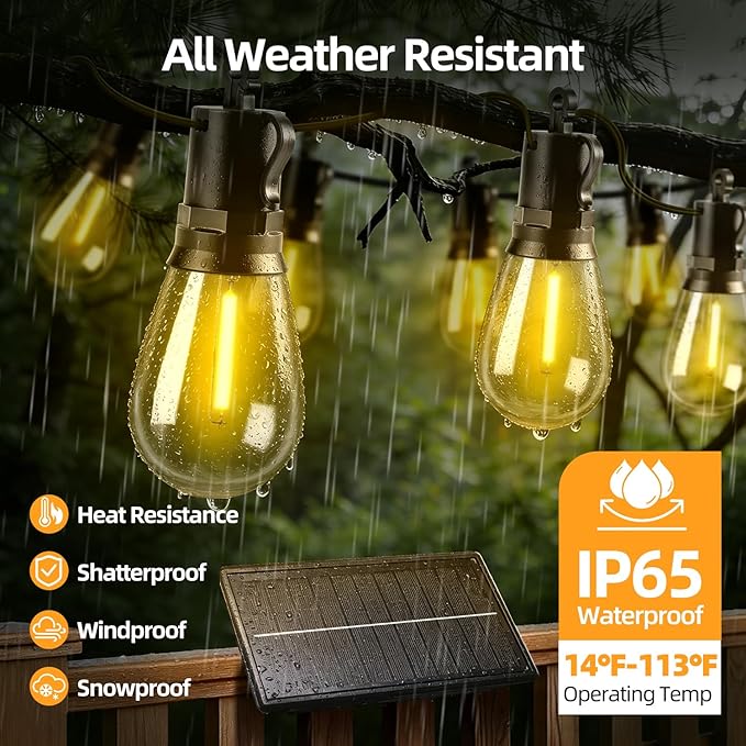 Solar Lights Outdoor Patio Lights: S14 30M 100FT Solar Powered Remote Control 3 Light Modes Dimmable Solar Waterproof Light - Shatterproof Bulbs - Camping Backyard Garden Deck Outside Yard