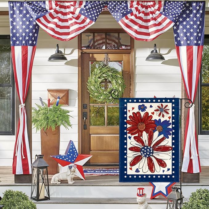 AVOIN colorlife 4th of July Patriotic Garden Flag 12x18 Inch Double Sided Outside, Memorial Day American Stars Floral Daisy Yard Outdoor Decoration