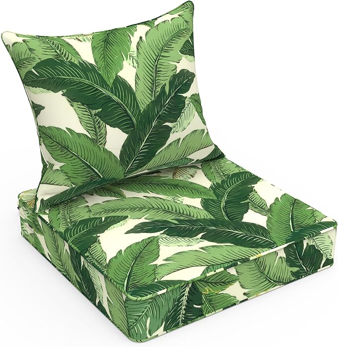 LVTXIII Outdoor Seat and Back Cushion Patio Deep Seat Cushion Set Seasonal Chair Cushion for Wicker Chairs and Garden Furniture Decoration, 22"x22"x4", Swaying Palms Green