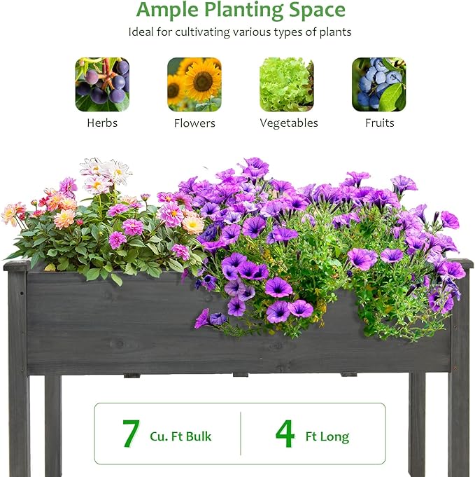S AFSTAR Raised Garden Bed with Greenhouse Cover, Elevated Wooden Planter Box, 47”L x 24”W x 30”H, Outdoor Gardening Planting Bed for Vegetables Flowers & Herbs Grow Backyard Patio Lawn