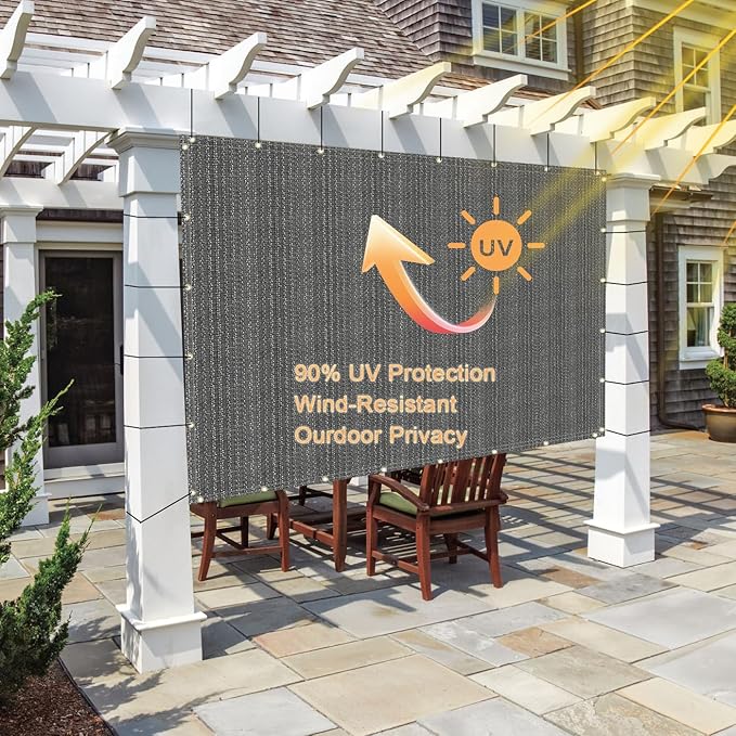 90% Sun Shade Cloth, 12x15 FT Pergola Shade Patio Cover, UV-Resistant, Breathable Sunshade Screen Fabric for Outdoor, Camping, RV, Garden, Deck, Porch, Backyard (Gray)