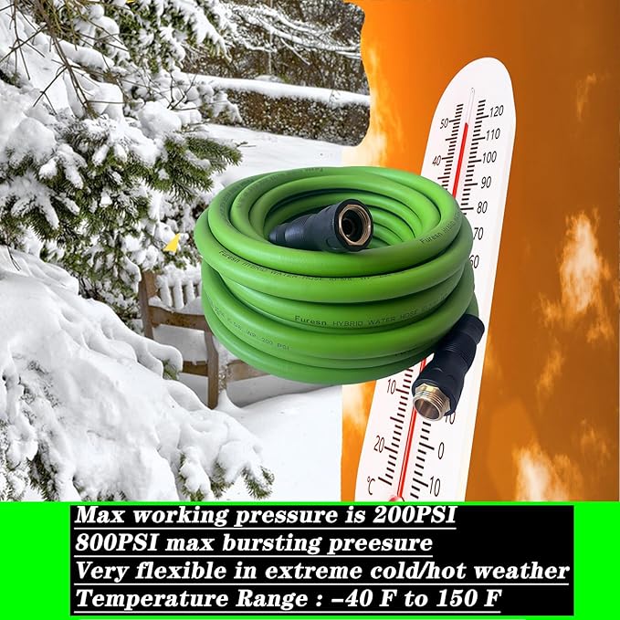 Garden Hose 5/8 in x 15 ft, Hybrid, No Kink, Heavy Duty, Lightweight, Flexible, Male Female Fittings, Handle & 3/4" GHT Solid Brass, 200 PSI (15FT, Green Black)