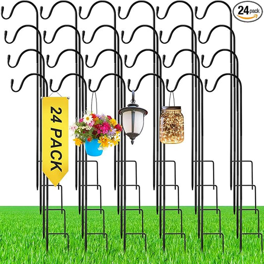 24 Pcs 24 Inch Shepherds Hook for Outdoor Adjustable Bird Feeder Pole Metal Steel Shepard Hooks for Hummingbird Stand Feeder Pole for Garden Plant, Lantern, Hanging Wedding Decor