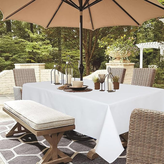 Outdoor Tablecloth Wrinkle-Free Stain Resistant Waterproof Polyester Fabric Table Cover with Zipper Umbrella Hole for Picnic/Party/Dinner/Patio Garden(60×84inch,Zippered,White)